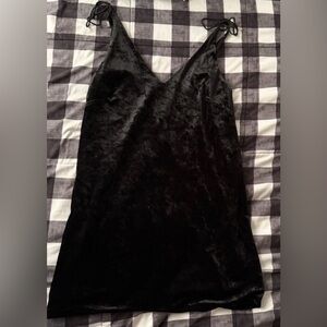 Native Daughters Elegant Black Velvet Slip Dress with pearls